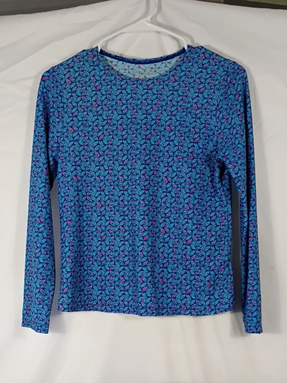 EUC L.L. Bean Blue Floral-Print Long Rashguard Girls Size Large 14/16 Upf 50